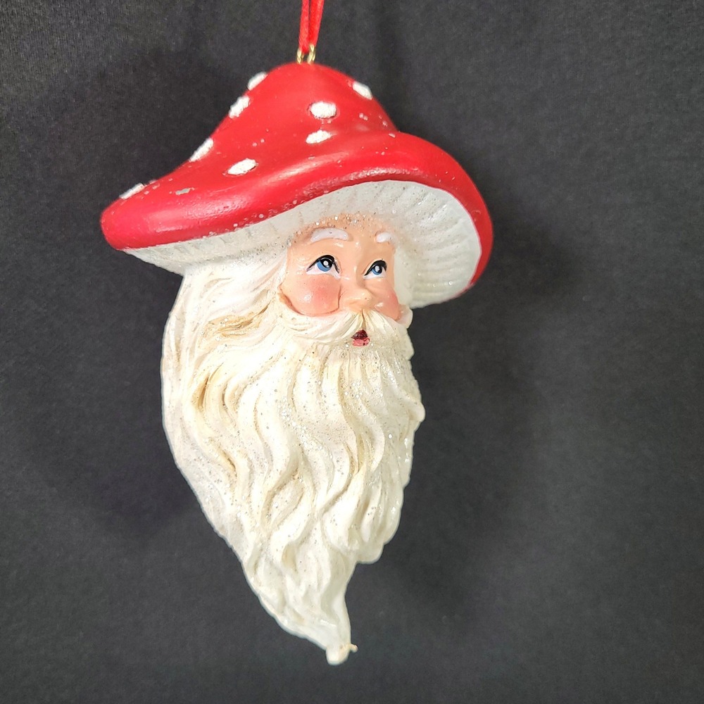 Kurt S. Adler Santa Mushroom Ornament Red White Glitter Woodland Hat